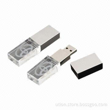 Crystal LED light USB flash drive, free laser engraved logo inside, crystal USB memory